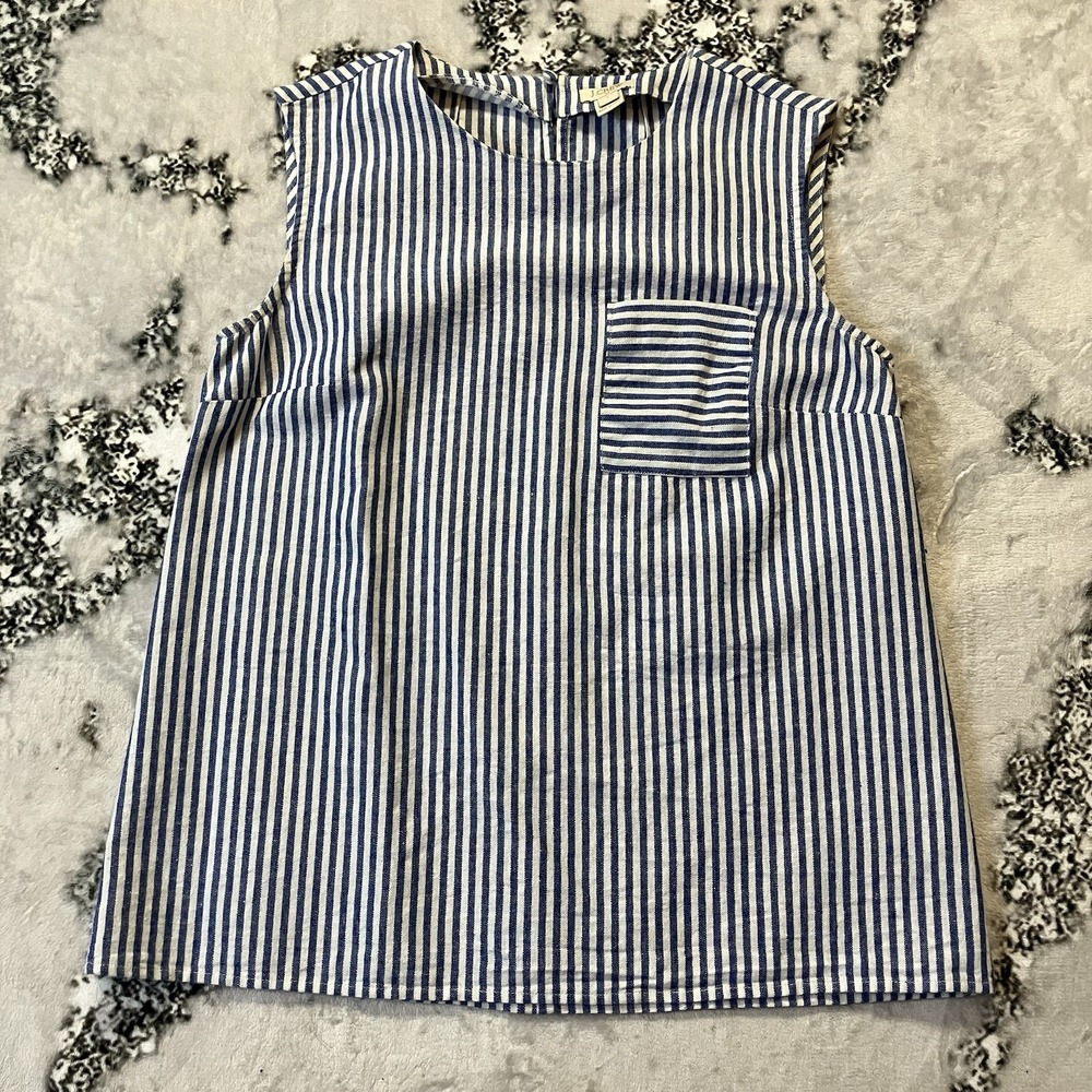 J. Crew Shirt Womens Sz 2 Blue White Striped Preppy Southern Sleeveless Boxy
